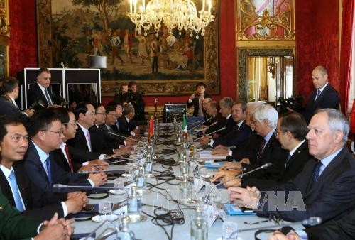 Staatspräsident Tran Dai Quang und Italiens Präsident Sergio Mattarella führen ein Gespräch - ảnh 1